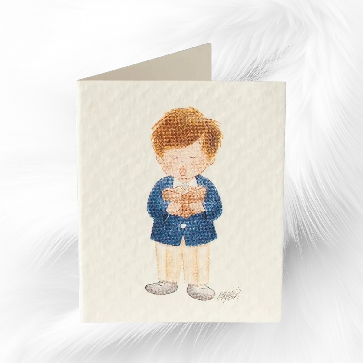 Carte livre garçon communiant chantant