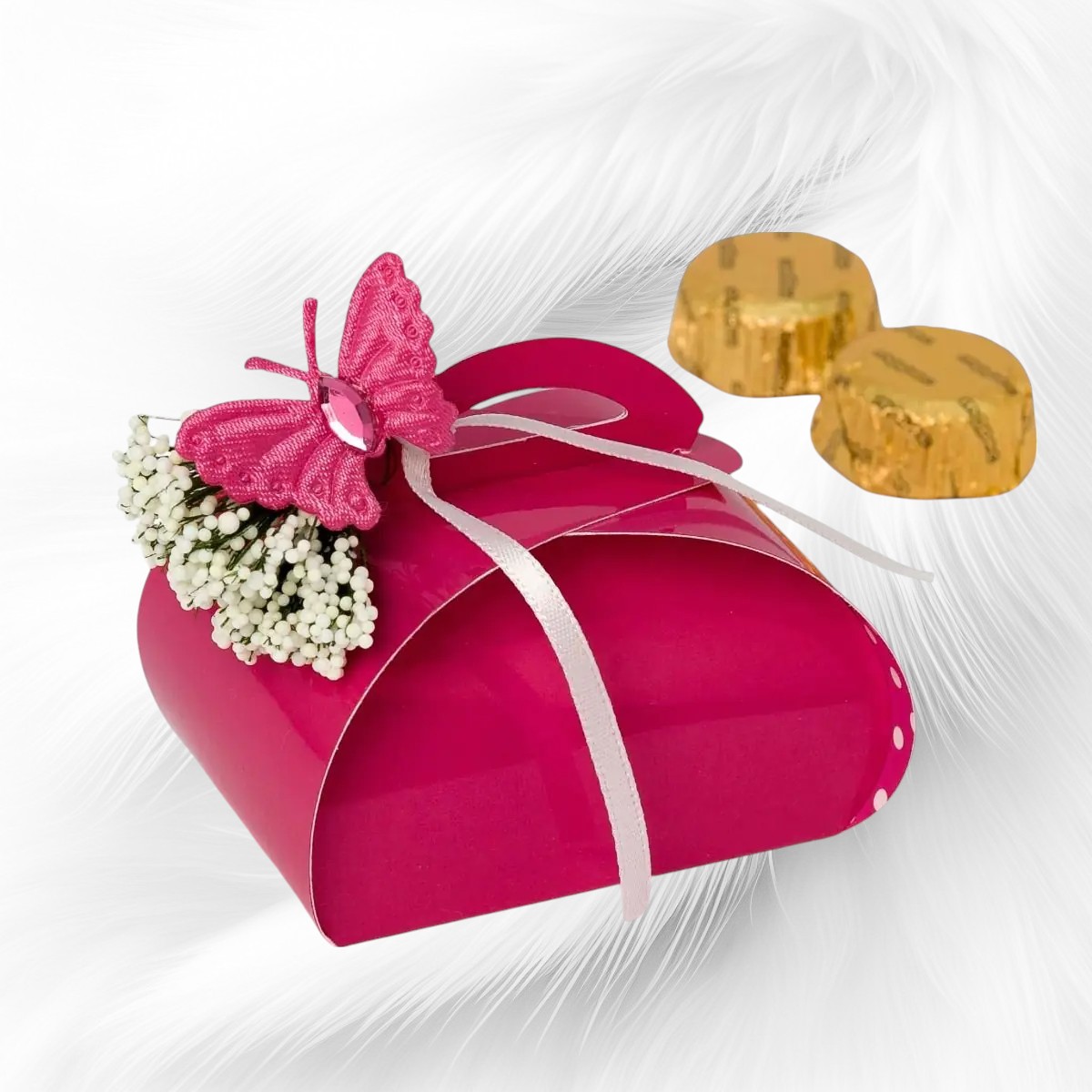 Coffret fuchsia avec papillon + 2 chocolats au lait