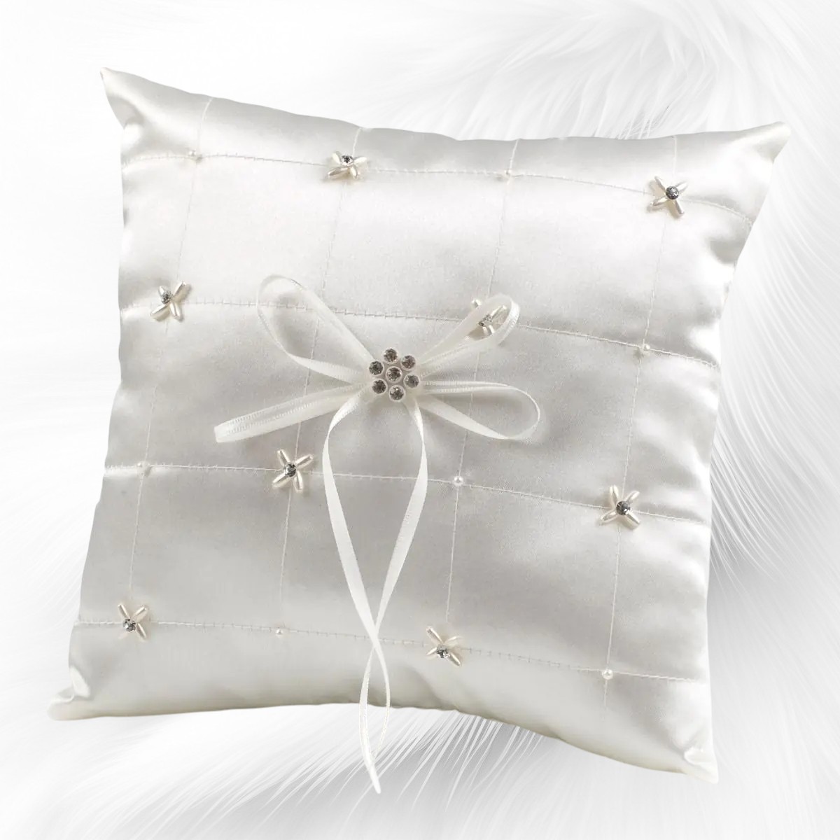 Coussin pour alliances de mariage avec perles et diamants
