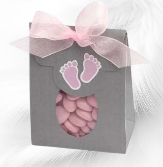 Pochon à dragées avec fenêtre pied + Etiquettes assorties